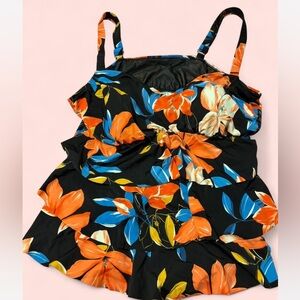 Floral Black and Orange Swimsuit Top